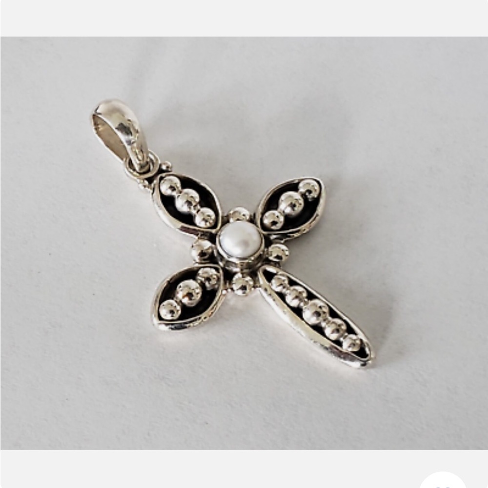 SILPADA “Credence” Pearl Sterling Silver Cross Pendant with Box